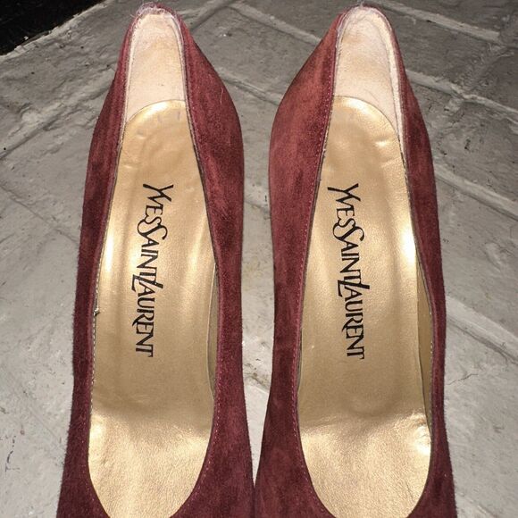 Yves Saint Laurent Burgundy Wine Suede Leather Pumps Size 6 Italy EUC - Picture 3 of 8